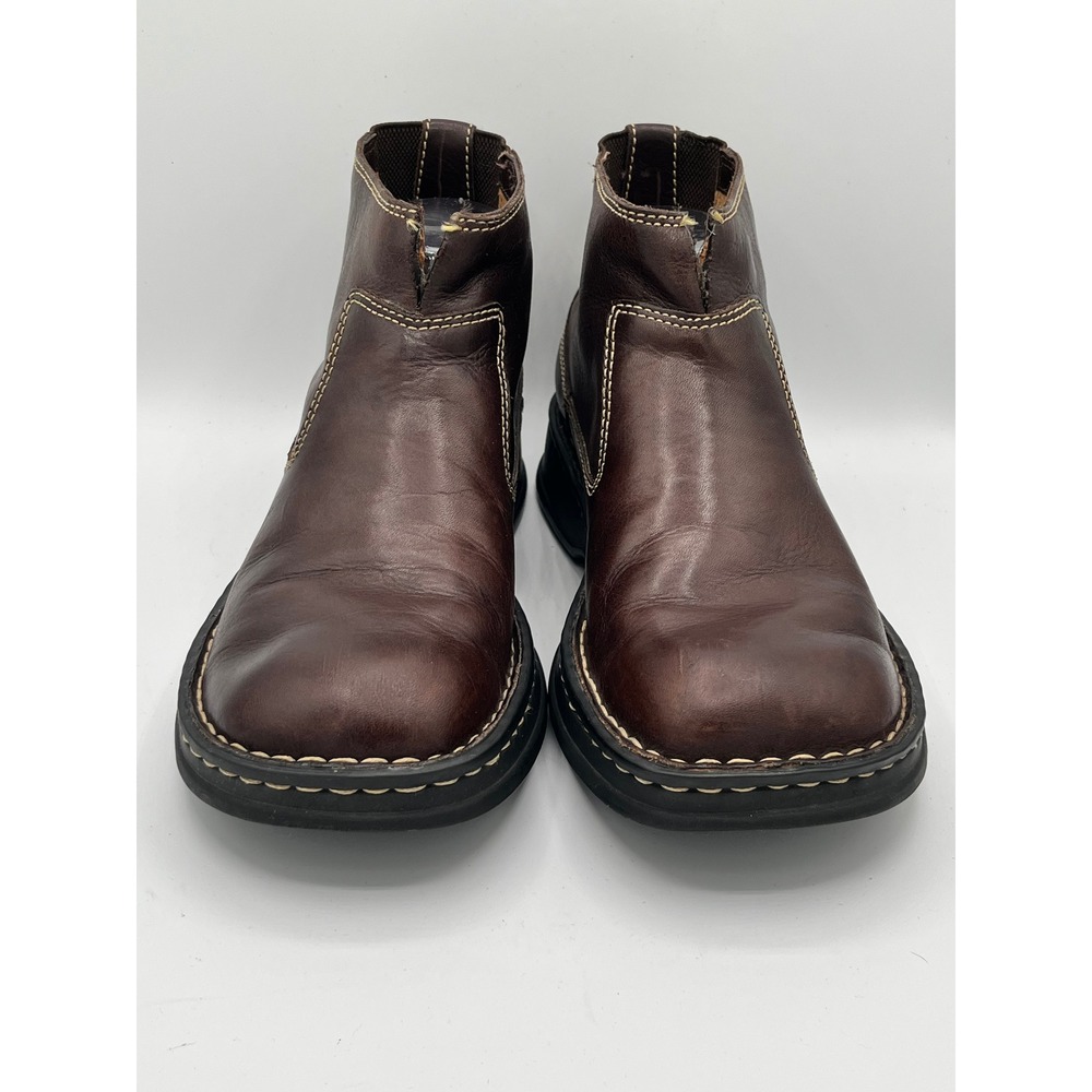 Born Brown Leather Ankle Boots W9982 Contrast Stitch Platform Booties Womens 8.5